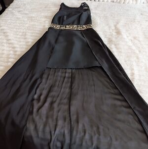 bebe Black Satin High-Low Skirt with Jeweled Waist